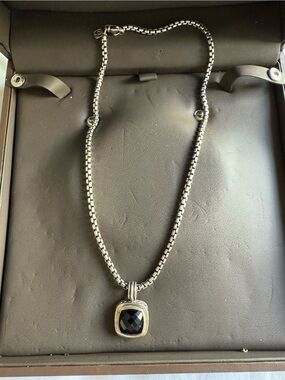 David Yurman Sterling Necklace with Black Pendant